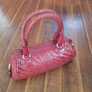 Rare COLE HAAN  Genevieve woven handbag purse - Red leather - red wine